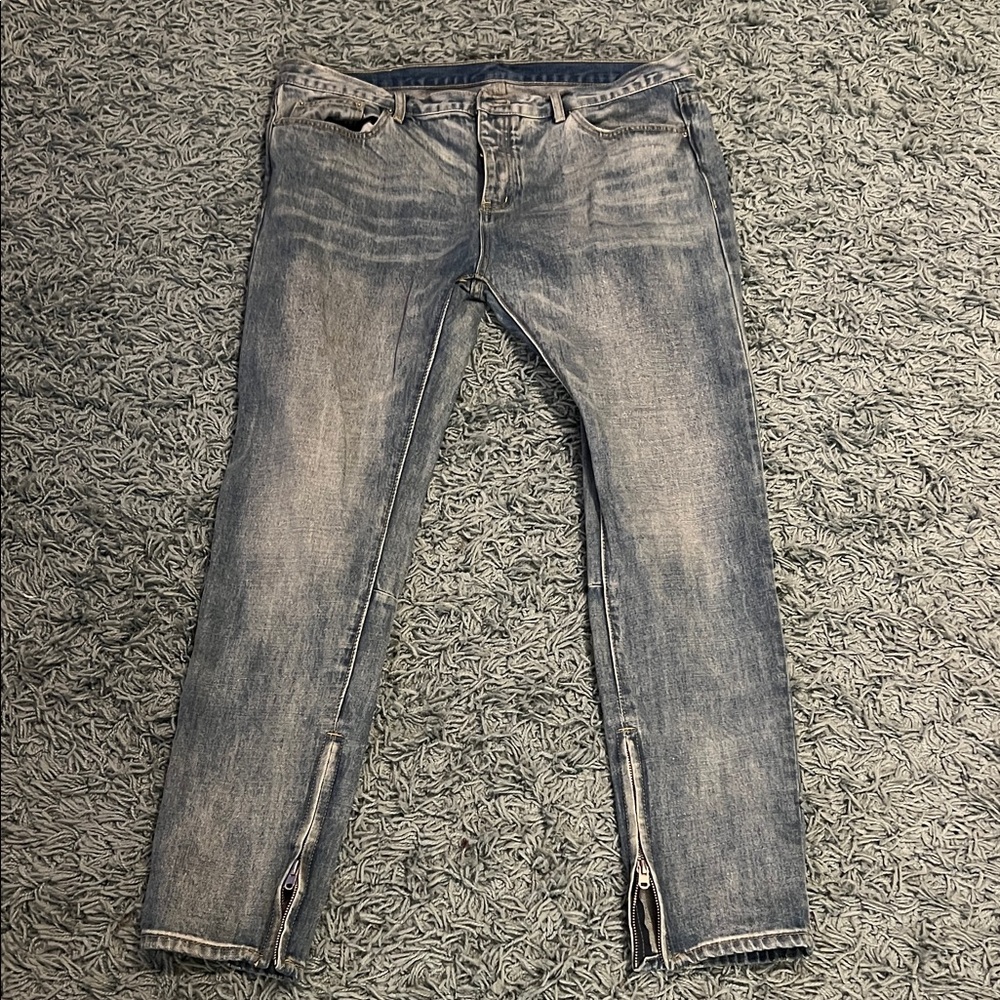 MNML Minimal Men’s Straight Jeans Size 40 Button Fly Denim Zipper Hem Streetwear